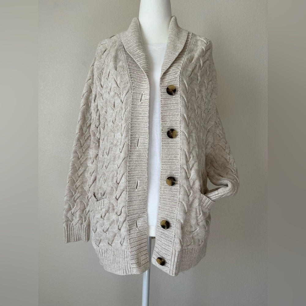 women’s cable knit cardigan sweater with shawl collar. Worn once.